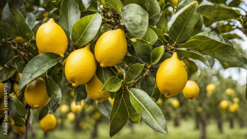 Ripe and juicy lemons on a lemon tree, ready for harvesting