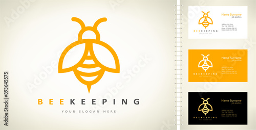 Bee logo vector. Beekeeping design. Insect illustration