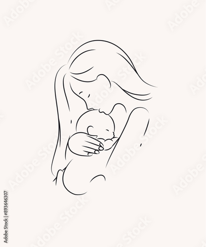Obraz na płótnie Mother hold and kiss child label drawing on light background w salonie
