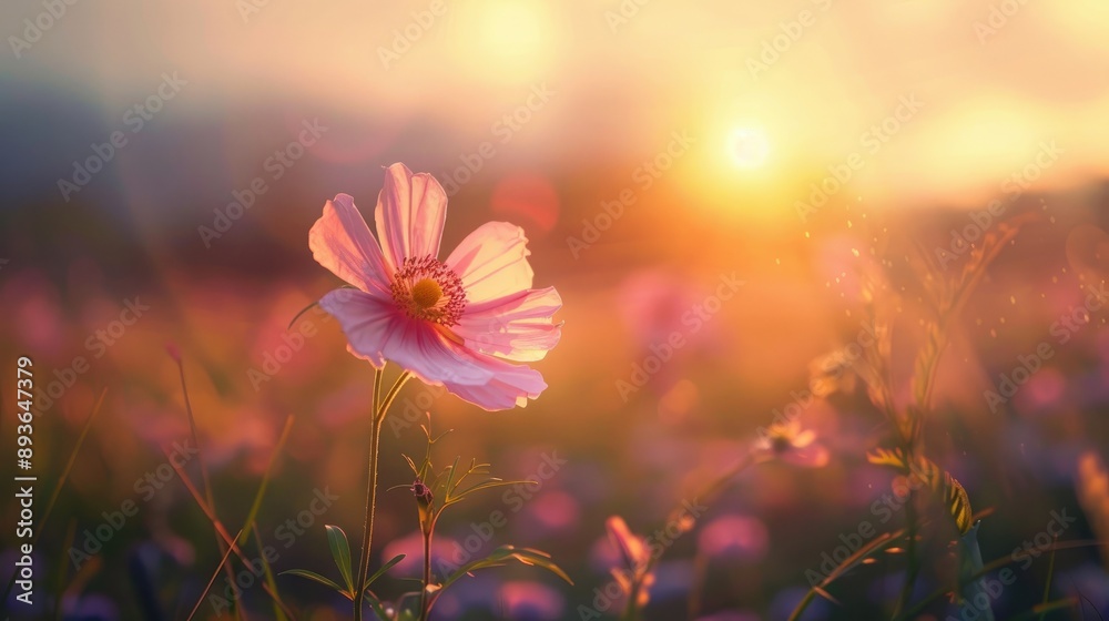 Gorgeous flower blooming in a field, bathed in the soft light of dawn Gorgeous flower blooming in a field, bathed in the soft light of dawn