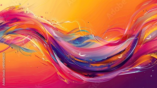 Fluid wave design with vibrant color brush strokes and ribbon-like paint effects.