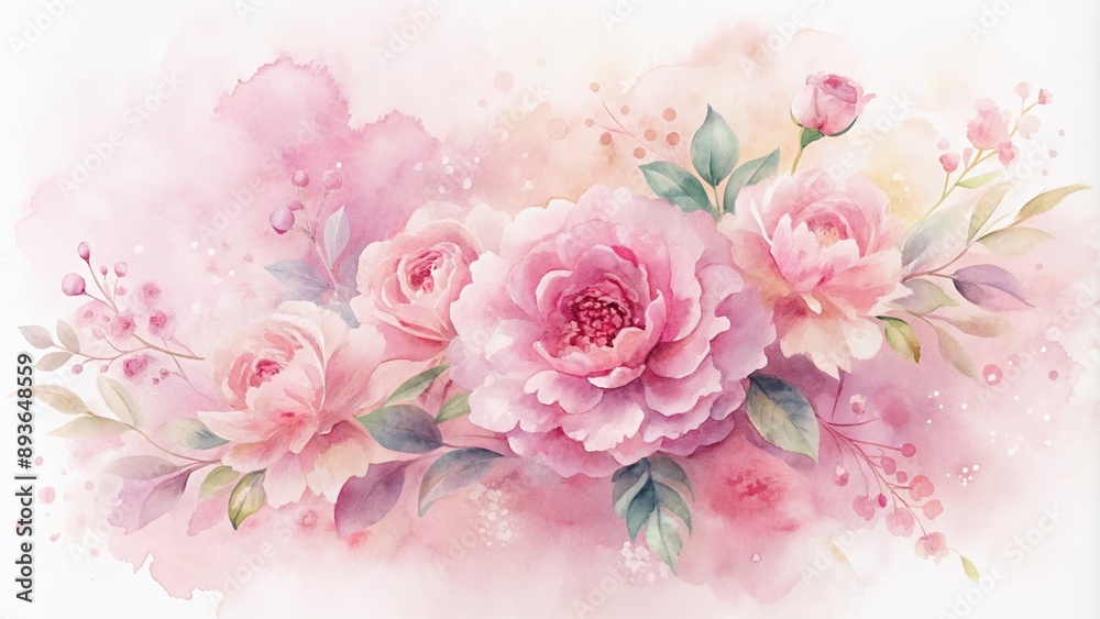 Obraz premium Delicate pink watercolor wet wash splash design elements in soft, blended hues, perfect for adding an elegant, artistic touch to wedding, birthday, or event invitations.