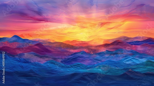 Tranquil sunset over distant mountains, with a sky ablaze in brilliant colors © samrit