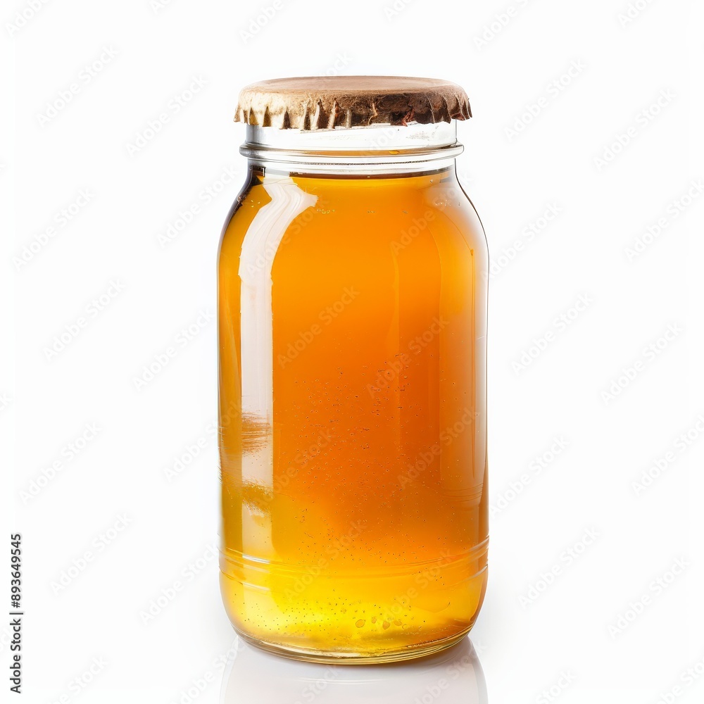 Kombucha in a glass jar with a paper lid Kombucha in a glass jar with a paper lid