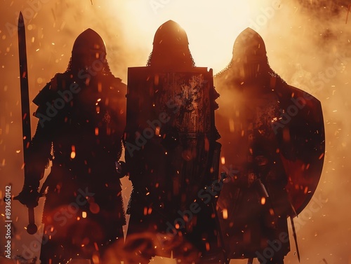 Knights in Honor and Shields with Vivid Double Exposure Silhouette