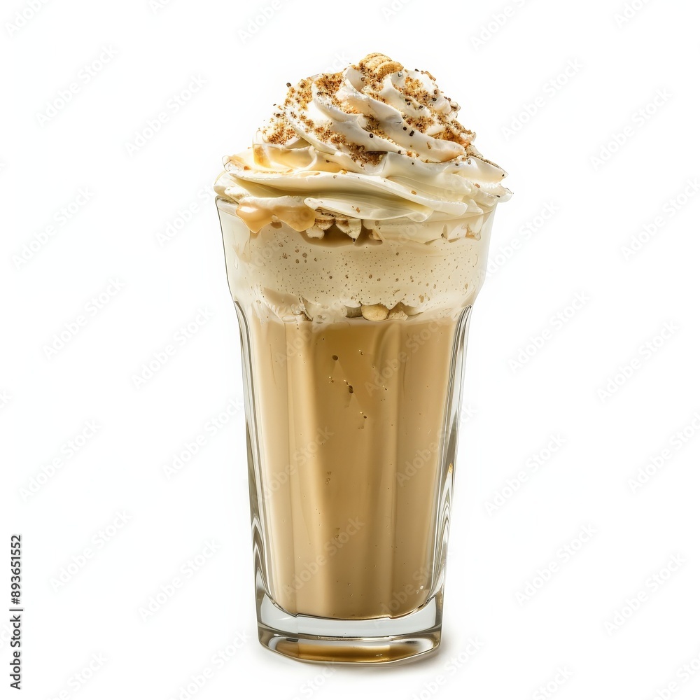 A tall glass filled with a creamy malted milkshake topped with whipped cream and toppings A tall glass filled with a creamy malted milkshake topped with whipped cream and toppings