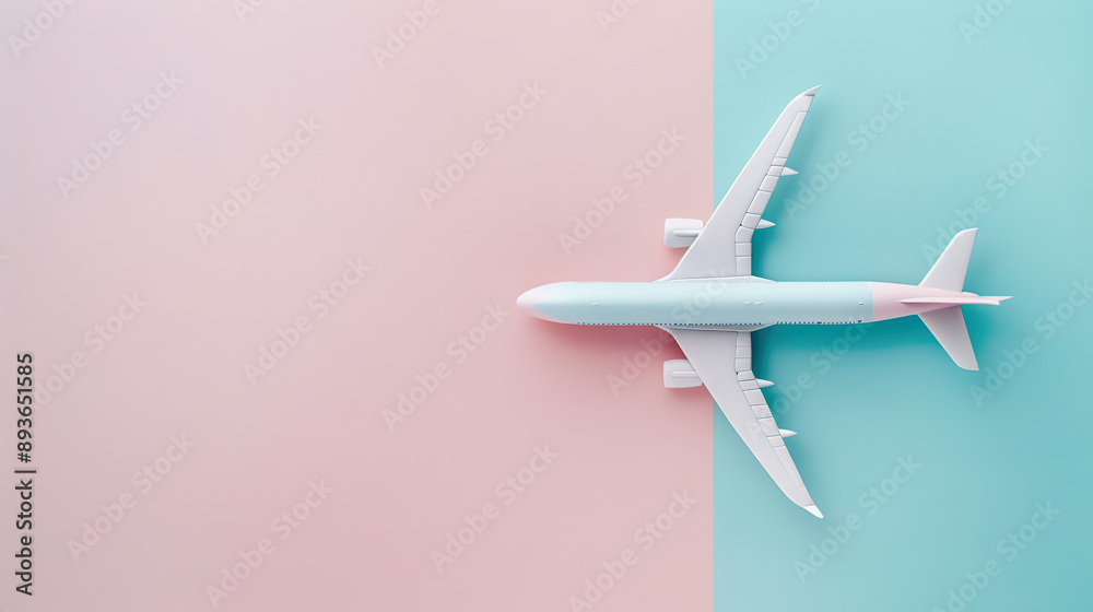 airplane model flying on pastel background airplane model flying on pastel background