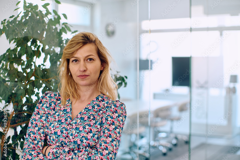 Radiant Businesswoman: A Vibrant Presence in the Company Corridor Radiant Businesswoman: A Vibrant Presence in the Company Corridor