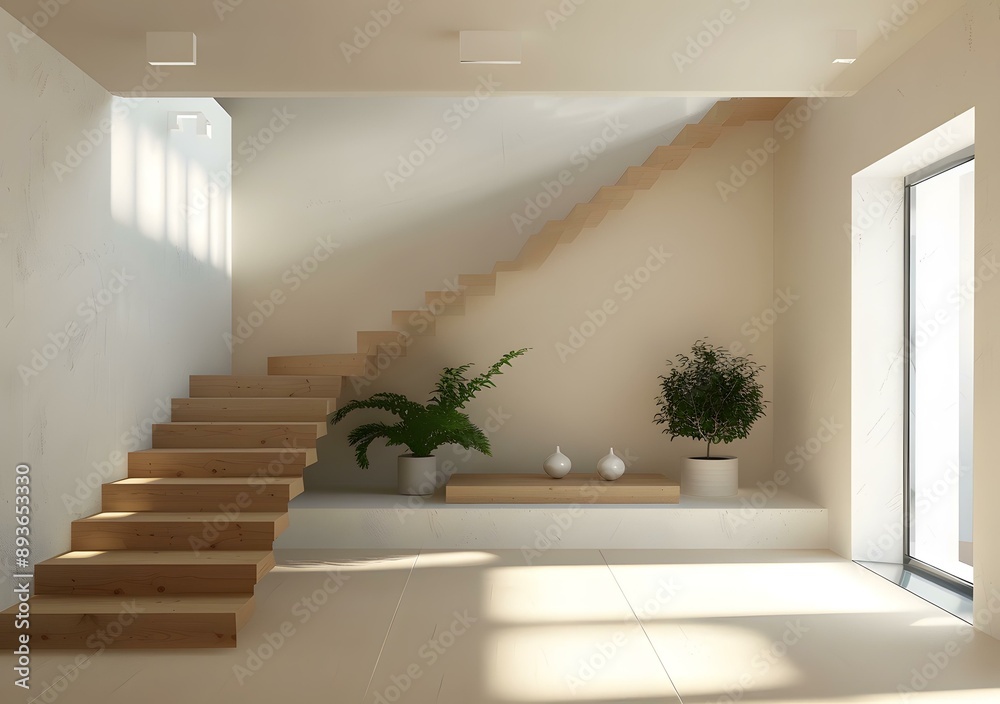 Modern Minimalist Staircase Design With Plants Modern Minimalist Staircase Design With Plants