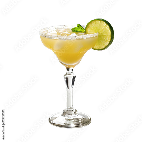 [Transparent Background PNG]A refreshing Margarita cocktail with a salt rim and lime wedge photo