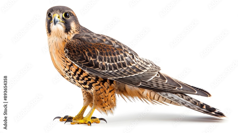 Majestic Falcon in Striking Stooping Pose on White Background Majestic Falcon in Striking Stooping Pose on White Background