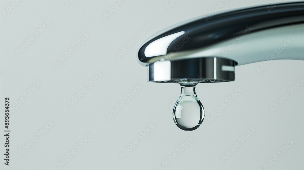 Close-Up of a Metal Faucet with a Droplet of Water Close-Up of a Metal Faucet with a Droplet of Water