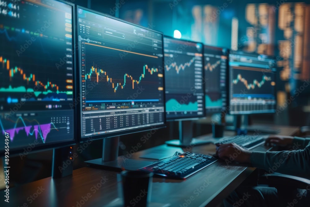 Forex Trading Desk with Real-Time Market Data, Charts, and Currency Exchange Rates Monitors Forex Trading Desk with Real-Time Market Data, Charts, and Currency Exchange Rates Monitors