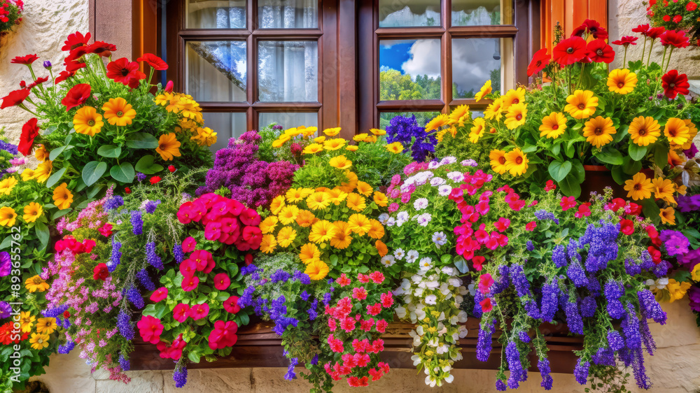 Fototapeta premium Colorful Window Box Flowers.