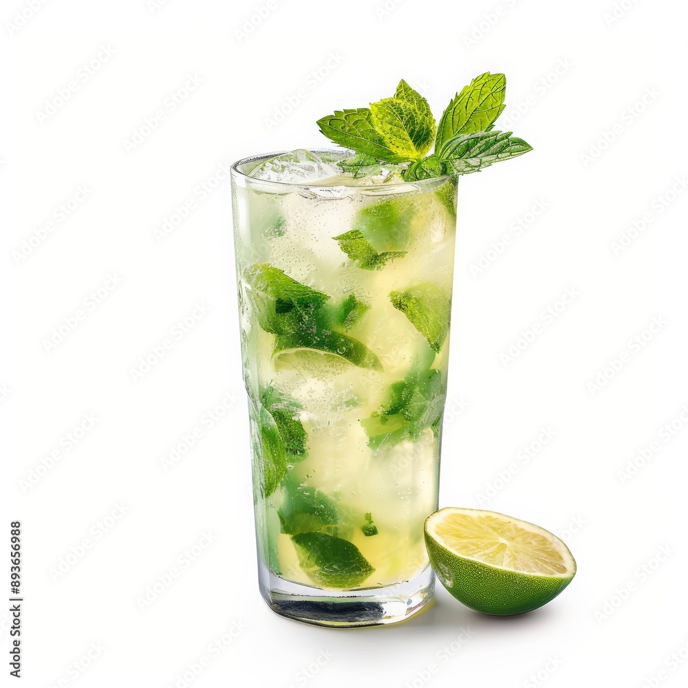 Virgin mojito in tall glass with mint and lime Virgin mojito in tall glass with mint and lime