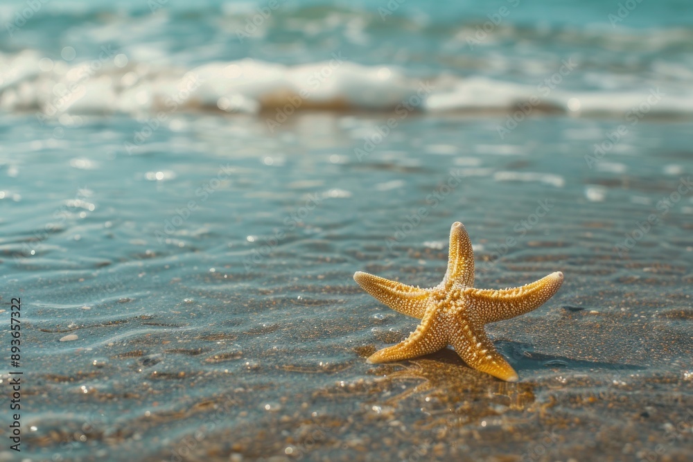 Starfish on the sand beach in clear sea water. Summer background. Summer time .Copy space Starfish on the sand beach in clear sea water. Summer background. Summer time .Copy space
