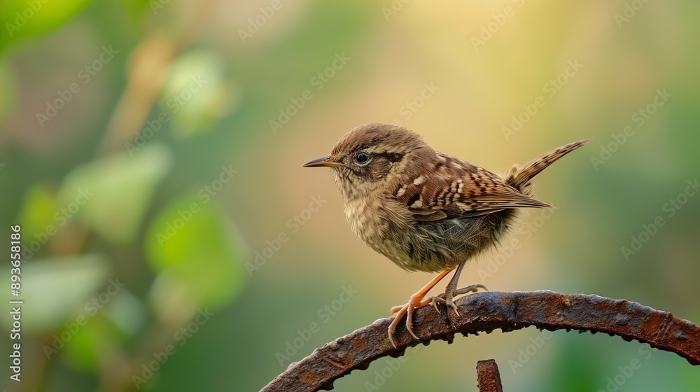 A small bird perched on the edge of an iron ring A small bird perched on the edge of an iron ring