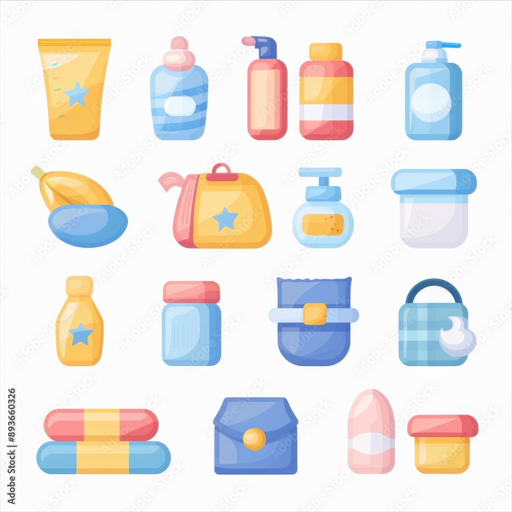 Group of Baby Product Items Vector Icon Illustration Group of Baby Product Items Vector Icon Illustration