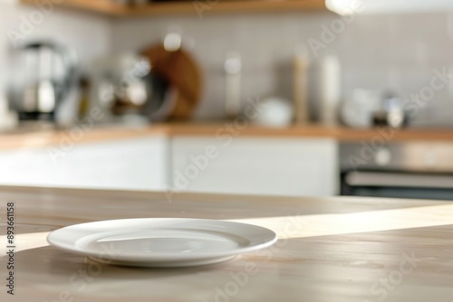 White plate on table in modern kitchen