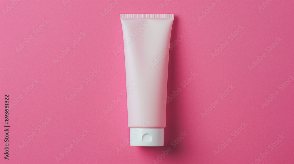 top view of the blank white tube with makeup product on a pink background top view of the blank white tube with makeup product on a pink background