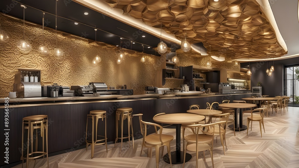 cafe with gold wooden style cafe with gold wooden style