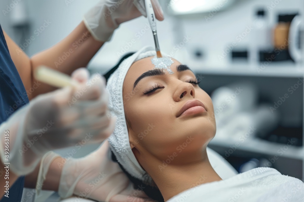 Young Woman Receiving Facial Skincare Treatment Young Woman Receiving Facial Skincare Treatment