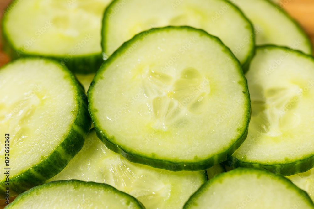 Cold Organic Green Cucumber Slices Cold Organic Green Cucumber Slices