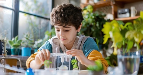 Young Boy Exploring Meteorology with a Weather Station Kit, Learning about Environment and Climate Change