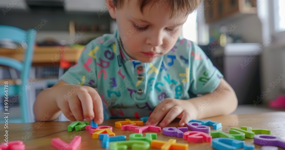 Young Child Improving Language Skills with Spelling Toy by Arranging Letters to Form Words Young Child Improving Language Skills with Spelling Toy by Arranging Letters to Form Words