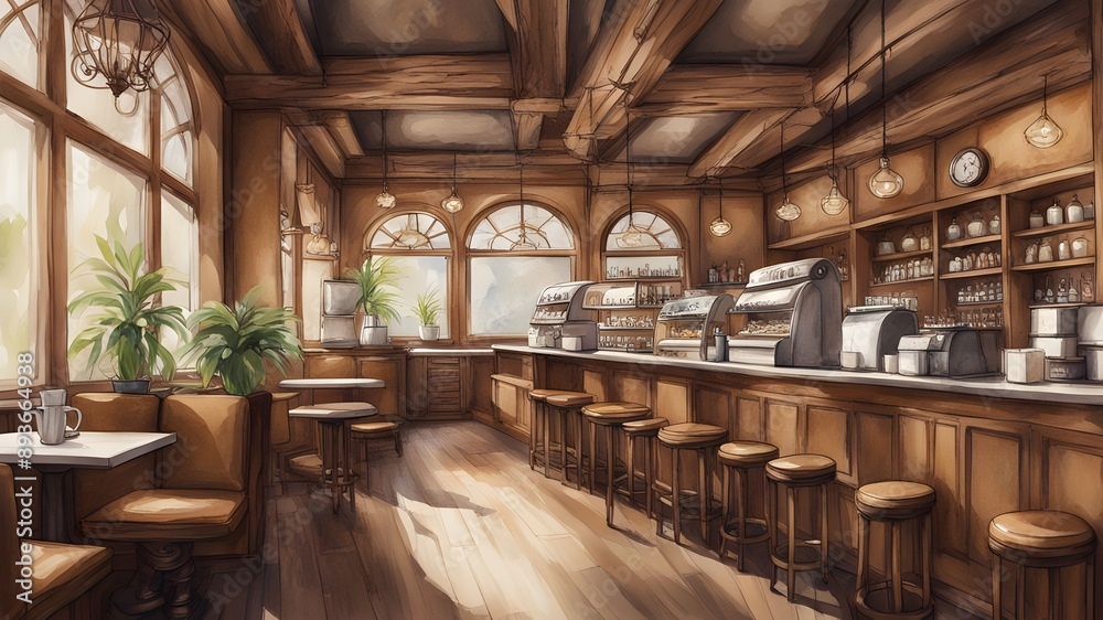 cafe with brown wooden style cafe with brown wooden style