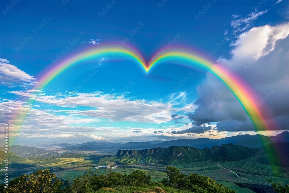 Heart-Shaped Rainbow Over Scenic Valley With Vibrant Colors and Clear Sky - Perfect for Posters or Cards Heart-Shaped Rainbow Over Scenic Valley With Vibrant Colors and Clear Sky - Perfect for Posters or Cards