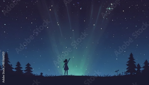 Silhouette Reaching for the Stars Under the Cosmic Veil