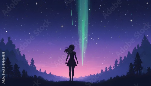 Silhouette of a Girl Gazing at the Stars