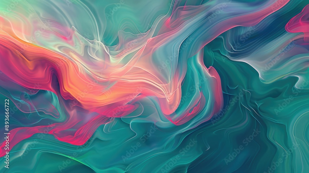 Obraz premium Teal to pink gradient abstract painting, dynamic and energetic with flowing wave patterns. Color gradient ombre
