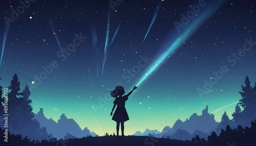 Celestial Girl on Hill with Starry Sky 