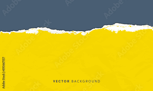 Textured torn paper vector background. Horizontal yellow ripped sheet of paper with shadow for banner, decoration, design template.