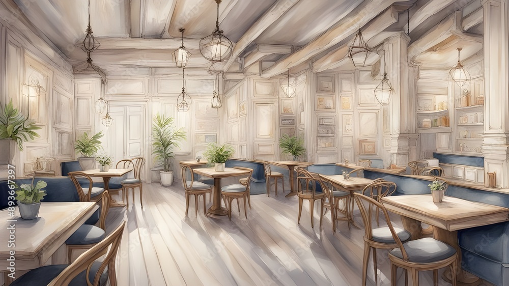 cafe with white wooden style cafe with white wooden style