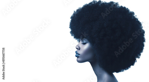 Side profile of a woman with an afro hairstyle.