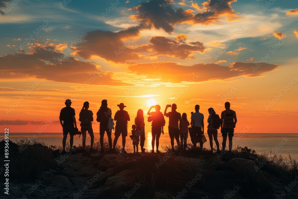 Silhouettes of People Admiring the Sunset by the Ocean Silhouettes of People Admiring the Sunset by the Ocean