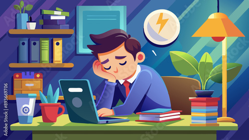 Man tired of working hard, man at the desk sitting at the table.