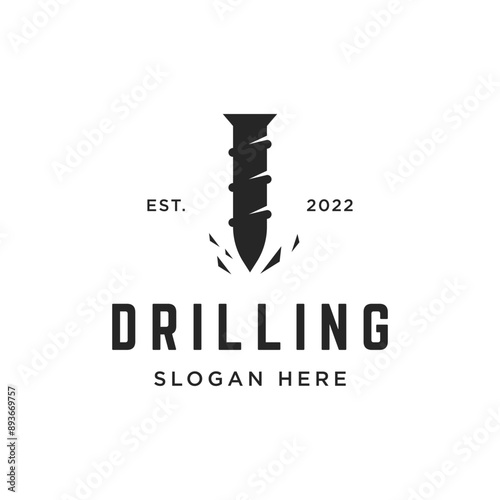 vintage retro drilling machine Logo template design for industry.