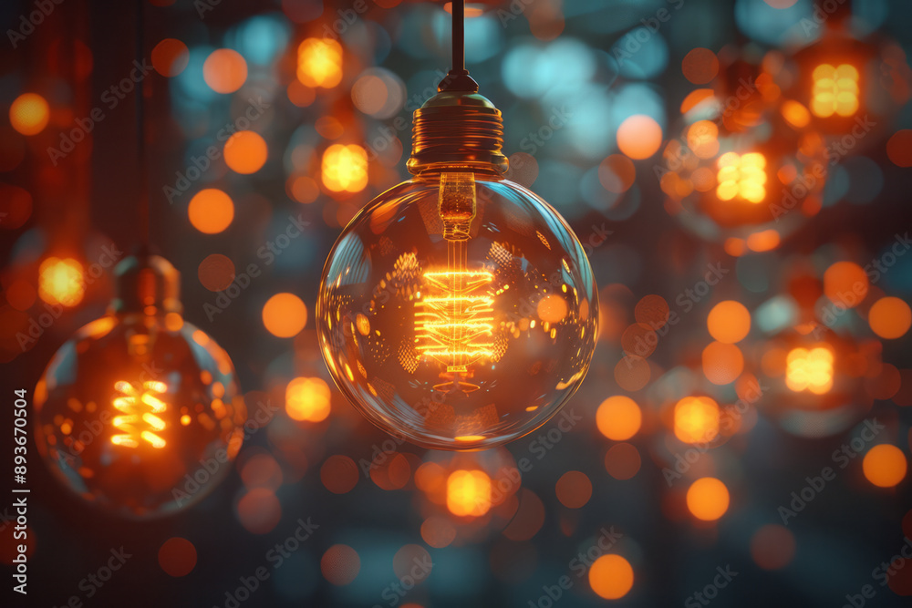 Minimalist design featuring a floating light bulb arranged in a surreal pattern with other bulbs, on a dark backdrop, Minimalist design featuring a floating light bulb arranged in a surreal pattern with other bulbs, on a dark backdrop,