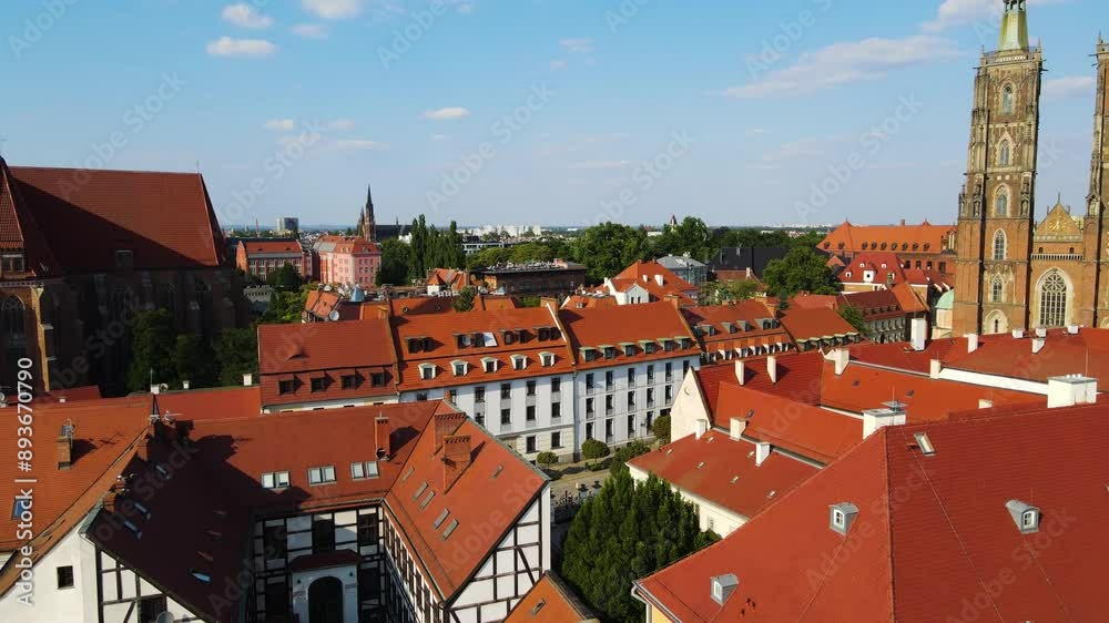 European beautiful city ancient architecture Flight over shooting from a drone Wroclaw Poland European beautiful city ancient architecture Flight over shooting from a drone Wroclaw Poland