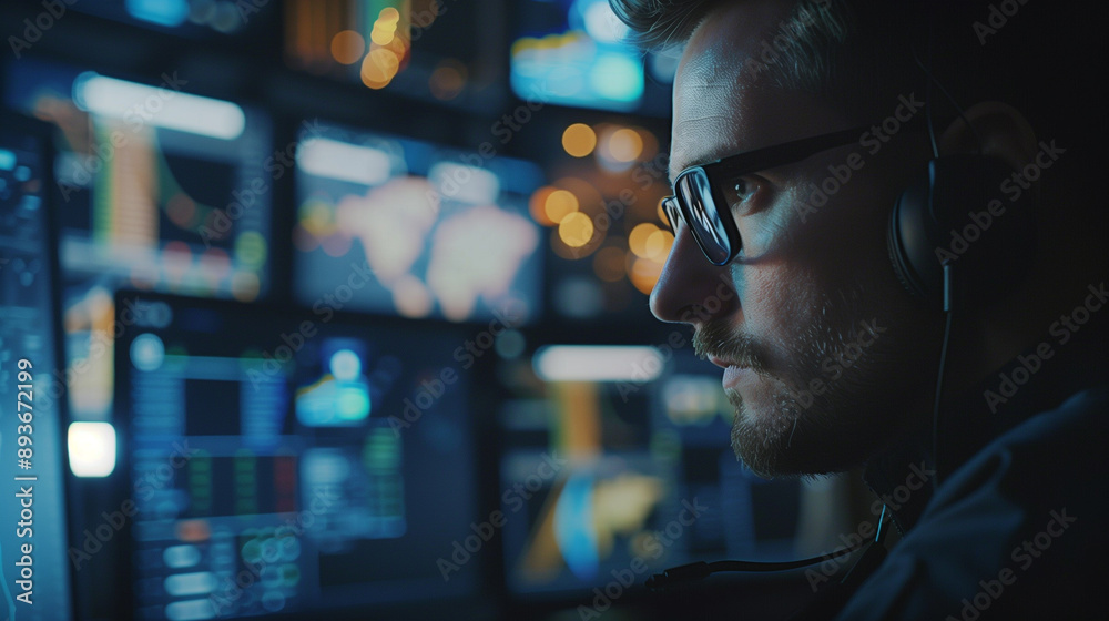 Cybersecurity Specialist Monitoring Network Traffic. Cybersecurity Specialist Monitoring Network Traffic.