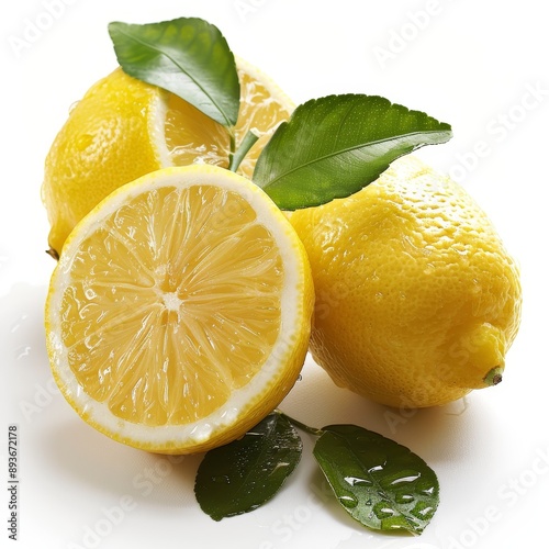 Fresh lemons isolated on white background.