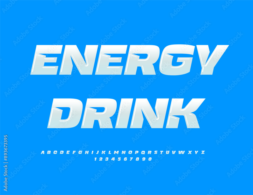 Vector advertising poster Energy Drink. Unique Glossy Font. Artistic Alphabet Letters and Numbers set. Vector advertising poster Energy Drink. Unique Glossy Font. Artistic Alphabet Letters and Numbers set.