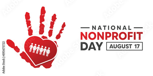 National Nonprofit Day. Heart, hand and people icon. Great for cards, banners, posters, social media and more. White background.