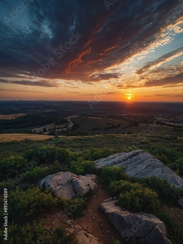 Stunning panoramic view of dramatic skies at sunrise and sunset photo