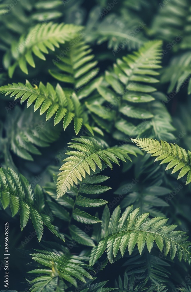 Lush Green Ferns With Orange Leaf