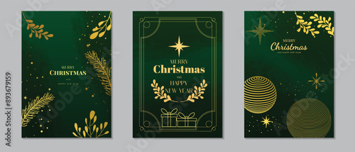 Merry Christmas and Happy New Year set of ornate Merry Christmas greeting cards. Trendy square winter holidays art templates. Modern Xmas design in geometric style. ornate floral frames. Eps 10 vector
